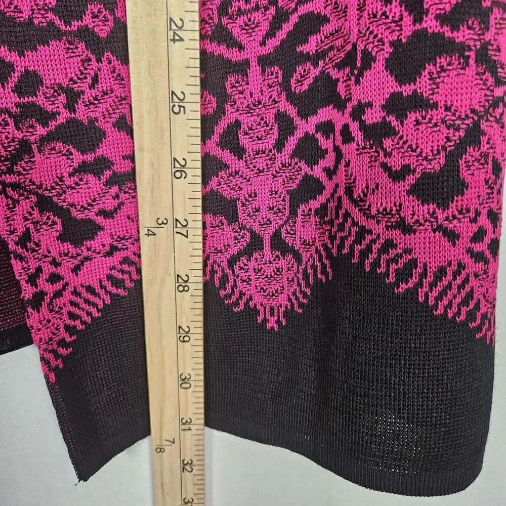 Misook Cardigan‎ Womens M Acrylic Knit Sweater Floral Lace Black Fushsia Office